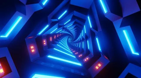 Flight in abstract twirle sci-fi tunnel 3d render. Futuristic VJ motion graph Stock Illustration