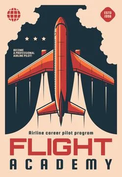 Flight academy training program retro poster. Ilustración de archivo