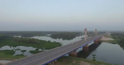The flight across the bridge over the river Video stock 67224753
