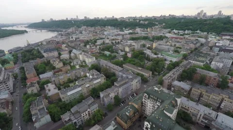 Flight across the city with lots of buildings Stock Footage 64376953