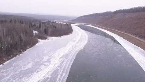Flight across Lena river Video stock 123709354