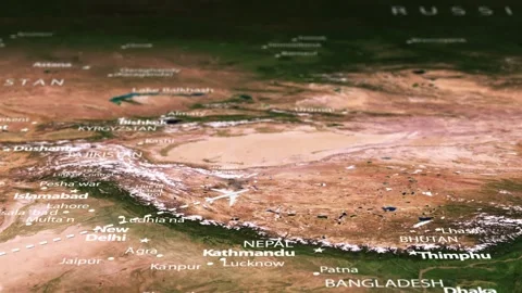 Flight From Addis Ababa ETHIOPIA to Ulaanbaatar MONGOLIA with flag pins Stock Footage 326867050