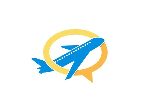 Flight airplane inside the bubble chat logo Stock Illustration