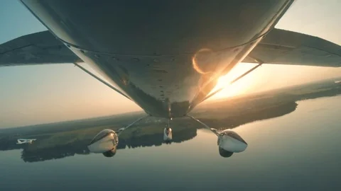 The flight of an airplane over a forest and a river Stock Footage 80312869