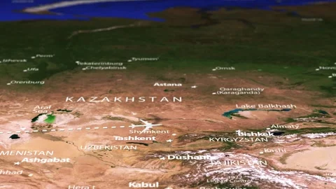 Flight From Algiers ALGERIA to Ulaanbaatar MONGOLIA with flag pins Stock Footage 327968448