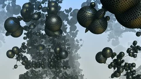 Flight into alien complex spherical structures n1218 Stock Footage 12173203