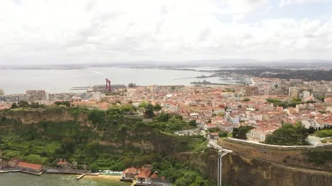 Flight to Almada from Tagus river Stock Footage 308649444