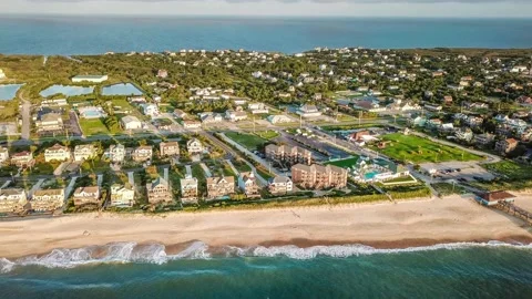 Flight along the Atlantic Coast of Outer Banks in North Carolina Stock Footage 132382932