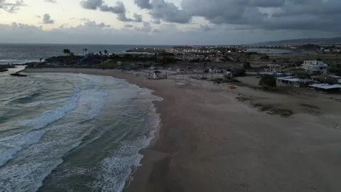 Flight along the beach in the evening after sunset Video stock 241674233