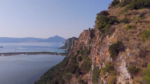 Flight Along Cliffs Above Navarino Bay, Greece Stock Footage 343733618