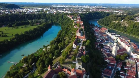 Flight Along the Full Length of Burghausen, the Longest Castle in the World Video stock 343957559