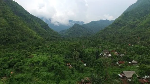 Flight along mountains covered with rainforest Stock Footage 108676662