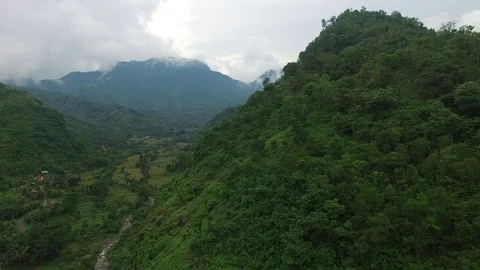 Flight along mountains covered with rainforest Stock Footage 108677571