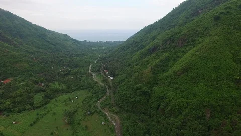 Flight along mountains covered with rainforest Stock Footage 108680670
