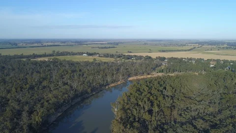 Flight along Murray River at sunset in Victoria, Australia Stock Footage 118499590