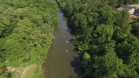 Flight along river with floaters #3 Video stock 94552966