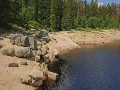 Flight along River Shore Stock Footage 77536976
