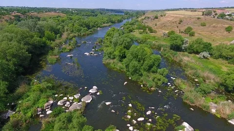 Flight along up  river with  stone rapids Video stock 80903194