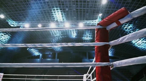 Flight Along Ropes of a Boxing Ring in the Sports Arena Stock Footage 64874161
