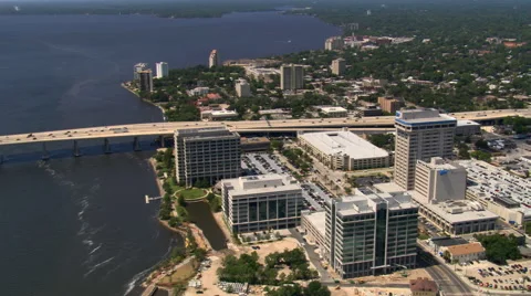 Flight along waterfront of Jacksonville, Florida. Shot in 2007. Stock Footage 59493225