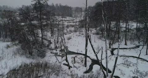 Flight along a winter small river Stock Footage 147692331