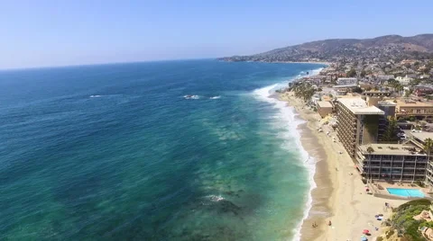 Flight alonside Main Beach, Laguna Beach, Southern California Stock Footage 67437396