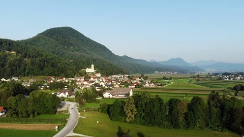 Flight among the mountains and fields of Europe Stock Footage 114440454