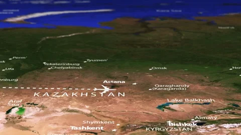 Flight From Amsterdam NETHERLANDS to Ulaanbaatar MONGOLIA with flag pins Stock Footage 329668950