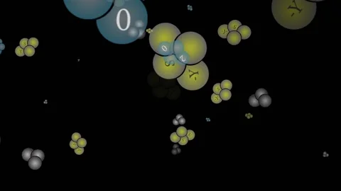 Flight and rotation of molecules on a black background. 스톡 동영상 149299902