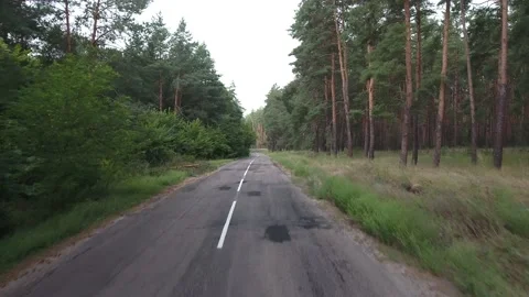 Flight and takeoff over an old road in a pine forest Stock Footage 160205951