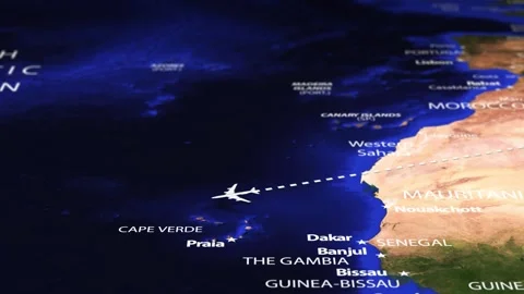 Flight From Ankara TURKEY to Georgetown GUYANA with flag pins Stock Footage 334390944