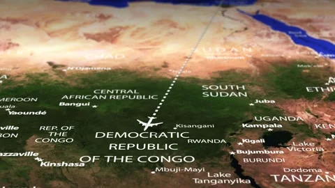Flight From Ankara TURKEY to Windhoek NAMIBIA with flag pins Stock Footage 334395569