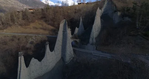 Flight approach to Euseigne pyramids - Aerial 4K Stock Footage 106229726