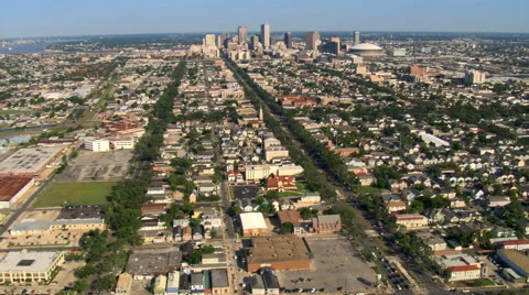 Flight approaching downtown New Orleans and Superdome. Shot in 2007. Stock Footage 59520931