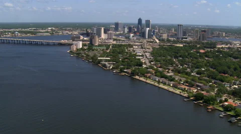 Flight approaching Jacksonville, Florida  from St. John's River. Shot in 2007. Stock Footage 59492947