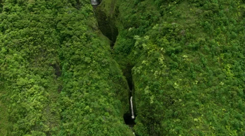 Flight approaching waterfall in Hawaii Stock Footage 59245421