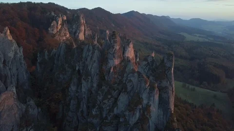 Flight around of cliffs at sunset Stock Footage 113961024