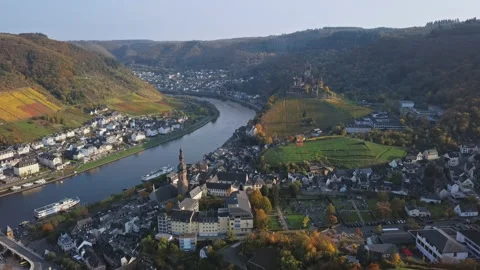 Flight around of Cochem castle, Germany Stock Footage 130207839