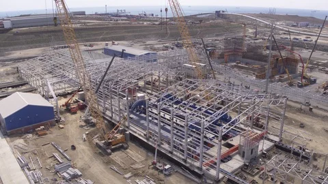 Flight around construction on port 스톡 동영상 123765334