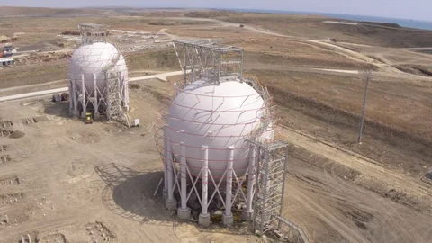 Flight around gas storage Video stock 123699325