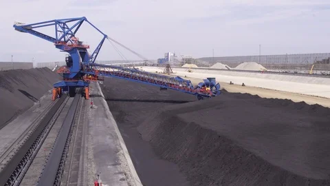 Flight around stacker reclaimer 4 Stock-Footage 123700945