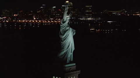 Flight around Statue of Liberty at night Stock Footage 59536092