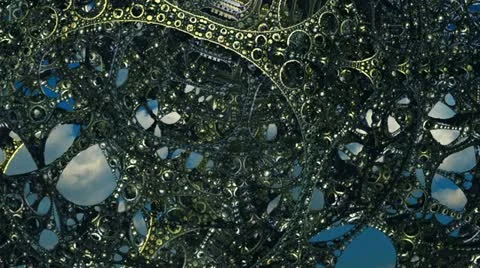 Flight into artificial metallic complex structures n1246 Stock Footage 12424464