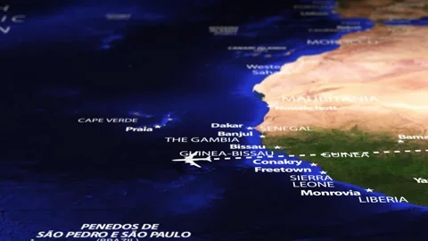 Flight From Asmara ERITREA to Georgetown GUYANA with flag pins Stock Footage 335639357
