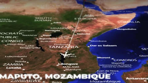 Flight From Asmara ERITREA to Maputo MOZAMBIQUE with flag pins Video stock 335639933