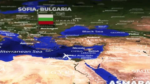 Flight From Asmara ERITREA to Sofia BULGARIA with flag pins Video stock 335640706