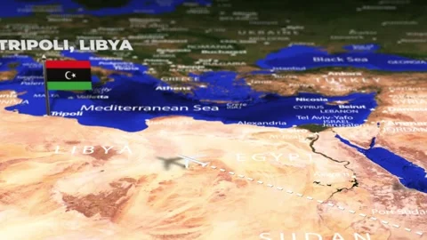 Flight From Asmara ERITREA to Tripoli LIBYA with flag pins Stock Footage 335640856