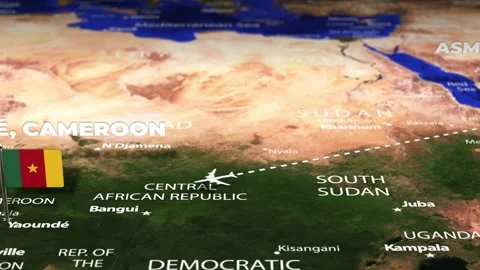 Flight From Asmara ERITREA to Yaounde CAMEROON with flag pins Stock Footage 335640950
