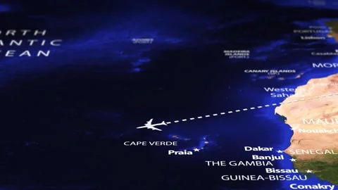 Flight From Athens GREECE to Georgetown GUYANA with flag pins Stock Footage 337868341
