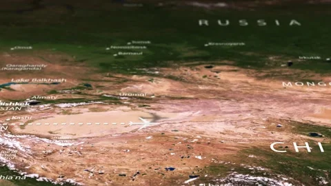 Flight From Athens GREECE to Pyongyang NORTH KOREA with flag pins Stock Footage 337869355